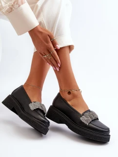 Dámské kožené mokasíny s ozdobným páskem Zazoo 3419 Černé