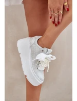 Kožené sneakersy na platformě CheBello 4658 stříbrné