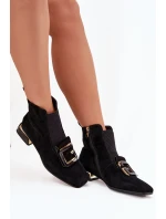 Dámské kožené semišové kotníkové boty na nízkém podpatku – černé