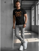 Pánské bavlněné tričko s potiskem medvěda černé FashionStreet NX043R