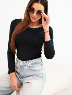 Dámská blůza z viskózy s širokým výstřihem a dlouhým rukávem černá