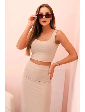 Dámský top a vroubkovaný sukně béžový Dámský top a vroubkovaný sukně béžový