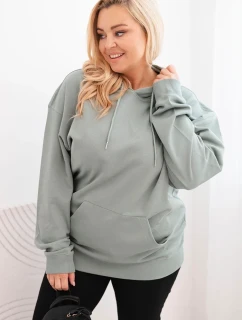 Dámská mikina s kapucí a klokankou Plus Size z bavlny tmavě mátová