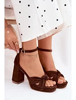 Dámské sandály na podpatku z imitace semiše čokoládové Rosetta