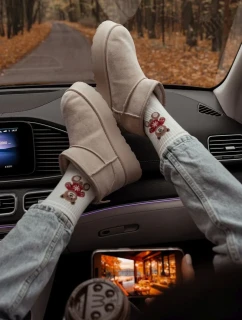 Skarpetki Damskie Miś w Sweterku Ecru