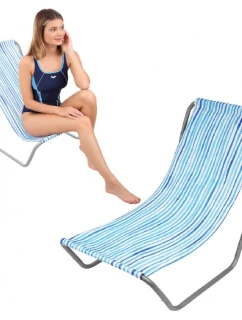 SKLÁDACÍ PLÁŽOVÉ A ZAHRADNÍ LEHÁTKO A TAŠKA S MODRÝMI LINKAMI