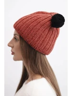 Dámská zimní čepice pletená s bambulí K433 ruda