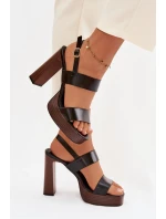 Dámské sandály na podpatku a platformě Eko kůže Černé Hanelia