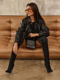 Dámské kozačky nad kolena na vysokém podpatku černé Vessy