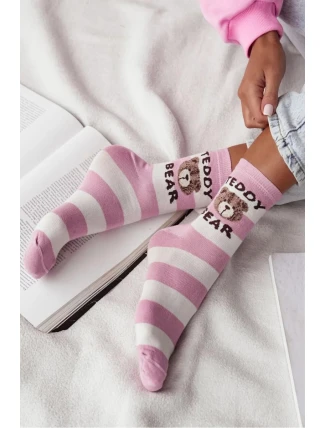 Dámské ponožky s proužky Teddy Bear – růžovo-bílé