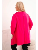 Dámská bavlněná blůza Plus Size asymetrická s ohrnovacími rukávy fuchsie