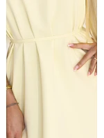 296-16 VICTORIA Trapézové šaty bez rukávů s páskem - máslově žluté