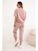 Dámská souprava z viskózy máslo s krátkým rukávem a kalhotami tmavě růžový