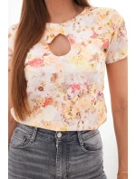 Dámská viskózová žebrovaná halenka s květinovým potiskem žlutá