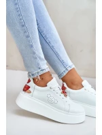 Dámské Kožené Tenisky Na Platformě S Prstenem A Dekorativním Květinou 89100 Bílé