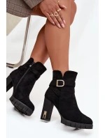 Zateplené dámské kozačky na podpatku s přezkou Černé Nolivira