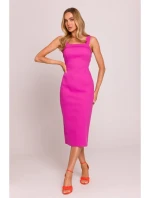 M843 Džínové midi šaty - růžové