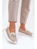 Dámské ažurové polobotky z přírodní kůže – zlaté