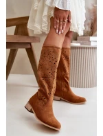 Dámské ažurové kozačky NS525P / 199135 Camel hnědá - Seastar
