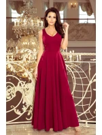 Dlouhé dámské šaty v bordó barvě s dekoltem model 7470385