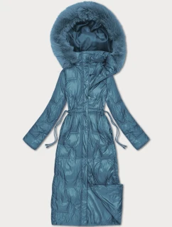 Světle modrá dlouhá dámská prošívaná zimní bunda (T2-2221#-30)