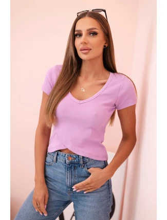 Dámská pruhovaná blůza s V výstřihem a krátkým rukávem fialová