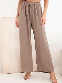 Kalhoty se širokým střihem a zavazováním v pase mocca