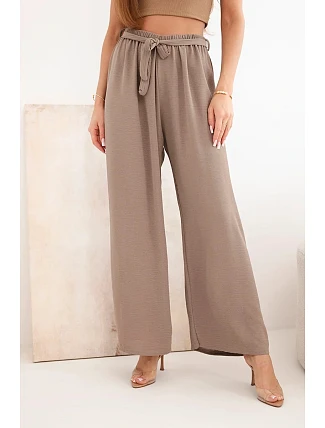Kalhoty se širokým střihem a zavazováním v pase mocca