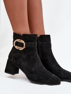 Dámské botky na podpatku se zlatou přezkou Calissa – Černé