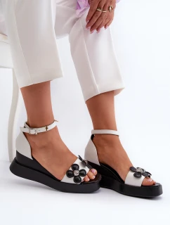 Dámské sandály na platformě a klínové podpatky s květinami Bílé Foviana