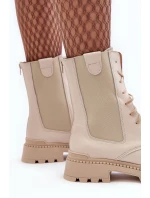 Kožené Dámské Botky Workery Šněrovací Světle Béžové Nicole 2836