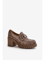 Zazoo 20175 Dámské polobotky na podpatku Přírodní kůže Tmavě béžové