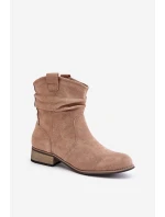 Zateplené boty s nařasením na nízkém podpatku béžové Elletinnia