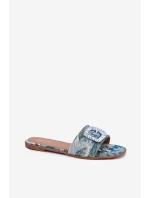 Ploché Dámské Pantofle S Ozdobnou Sponou Modré Clariola