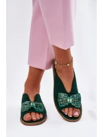 Dámské Sandály S Mašlí Na Plochém Podpatku S.Barski KV51-014 Zelené Dámské Sandály S Mašlí Na Plochém Podpatku S.Barski KV51-014 Zelené