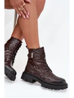 Kožené dámské kotníkové boty s efektem mačkání a přezkou Artiker 57C1007 Čokoládové