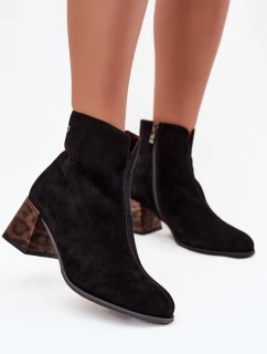 Kožené semišové dámské kotníky na podpatku Maciejka K7202-01 Černé