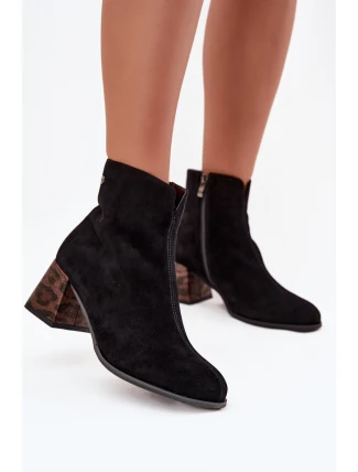 Kožené semišové dámské kotníky na podpatku Maciejka K7202-01 Černé