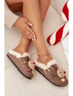 Dámské pantofle s ozdobami a přezkou vyhřívané kožešinou hnědé Thalora