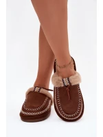 Dámské pantofle s kožešinou a výšivkou Hnědé Perivelle Dámské pantofle s kožešinou a výšivkou Hnědé Perivelle