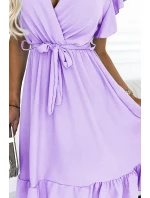 455-3 Šaty CORNELIA s volánem, výstřihem a zavazováním - WRZOSH