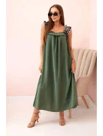 Dámské šaty s ramínky s leopardím potiskem khaki