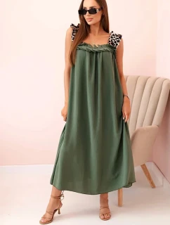 Dámské šaty s ramínky s leopardím potiskem khaki