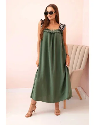 Dámské šaty s ramínky s leopardím potiskem khaki