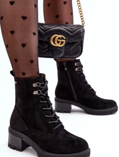 Dámské šněrovací kotníkové boty na nízkém podpatku černé značky Adinail