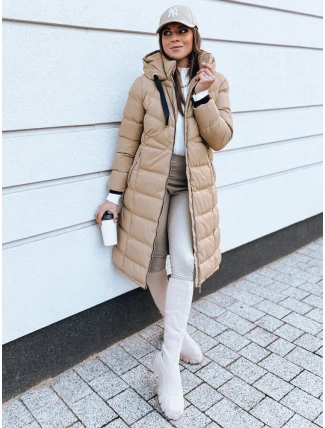 Dámská prošívaná zimní bunda s kapucí MENSI tmavě béžová FashionStreet TY3970