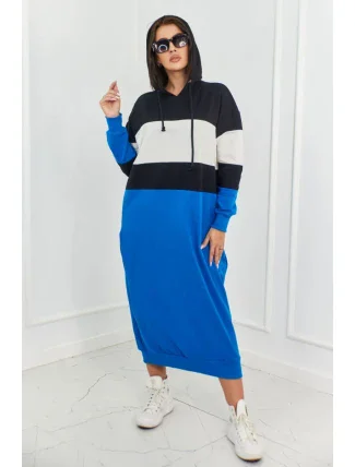 Trikolorní šaty s kapucí Černá + ecru + chrpa Trikolorní šaty s kapucí Černá + ecru + chrpa