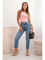 Dámská bavlněná proužkovaná bezrukávová blůza růžový neon