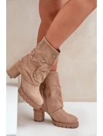 Zdobené Boty S Ohnutým Svrškem Na Podpatku Béžové Esadora