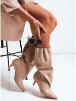 Dámské kozačky s pomačkaným svrškem béžové FashionStreet ZY1137 Dámské kozačky s pomačkaným svrškem béžové FashionStreet ZY1137